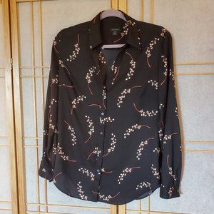 Ann Taylor Black Floral Button-Down Shirt